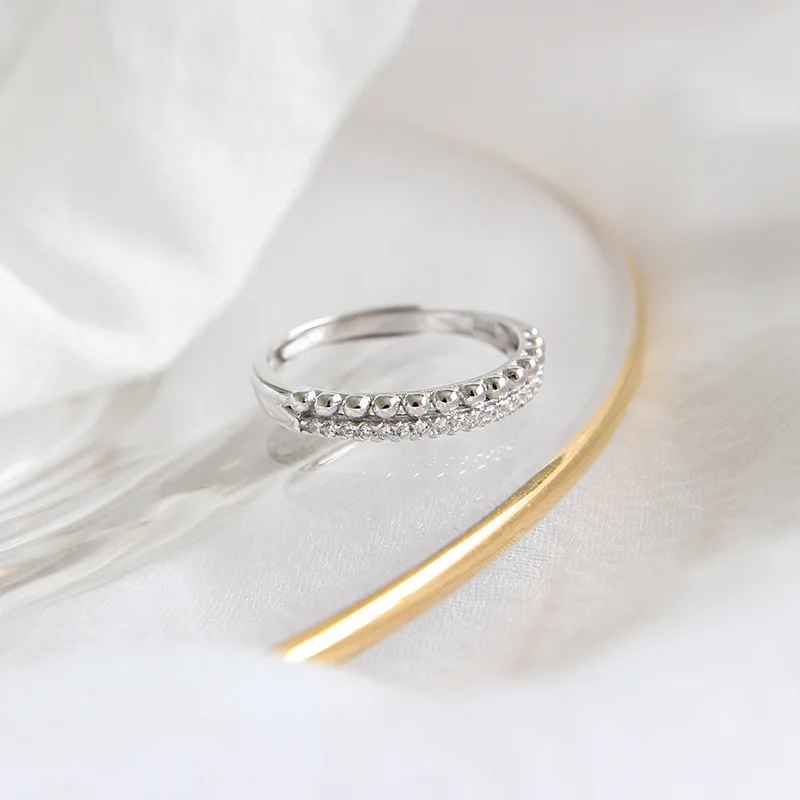 

Small Bead String Stackable Ring 100% 925 Sterling Silver Jewelry Layered Ring Adjustable Graceful Open Ring Girl Lovers Gift