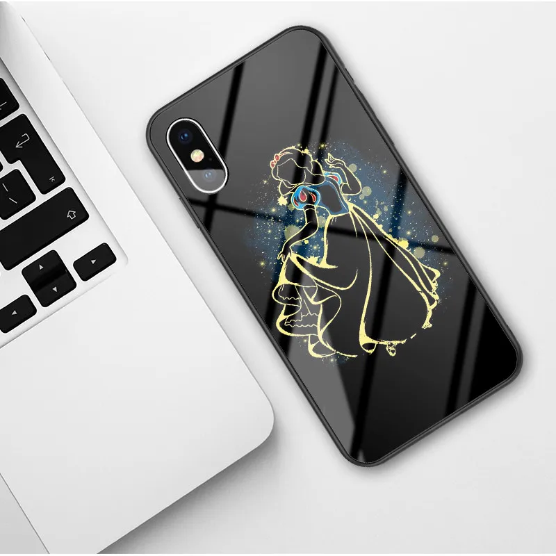 Glass TPU Чехол принцессы из закаленного стекла для iphone 11 Pro Max xs 6s 7 8 Plus X XR XS Max мультяшный Роскошный милый чехол для телефона с изображением русалки - Цвет: Glass TPU