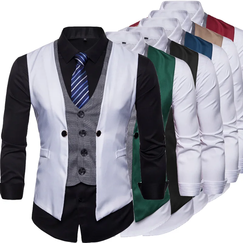 Мужской облегающий костюм-двойка нежный жилет в деловом стиле повседневный