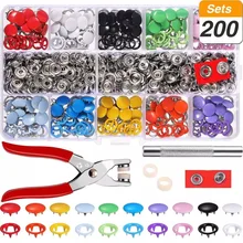 Snap Fasteners Tool Kit Hollow and Solid Metal Prong Snaps Buttons Clothing Leather Crafting Sewing, (200 Sets,10 Colors,9,5mm)