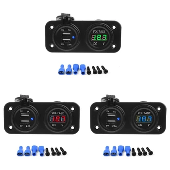 

2-In-1 Dual USB Socket + LED Digital Display Voltmeter Mount Car Charger Adapter