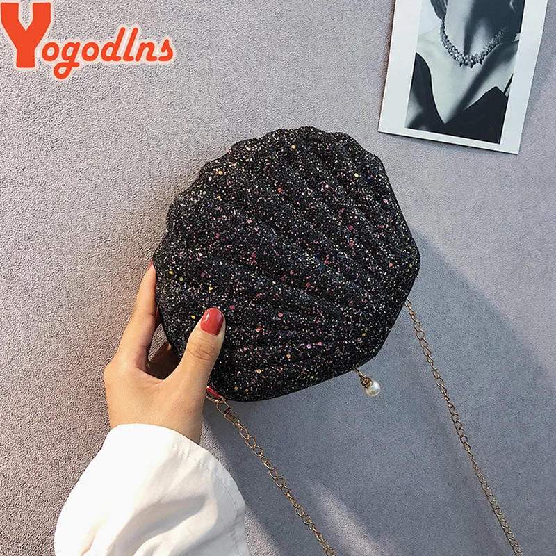 Crossbody Bag Women Handbags Leather Shoulder Bag Pu Crossbody Bag Cute Sequins Small Shell Bag Shoulder Handbags Phone Money Pouch Chain Crossbody Bags for Women