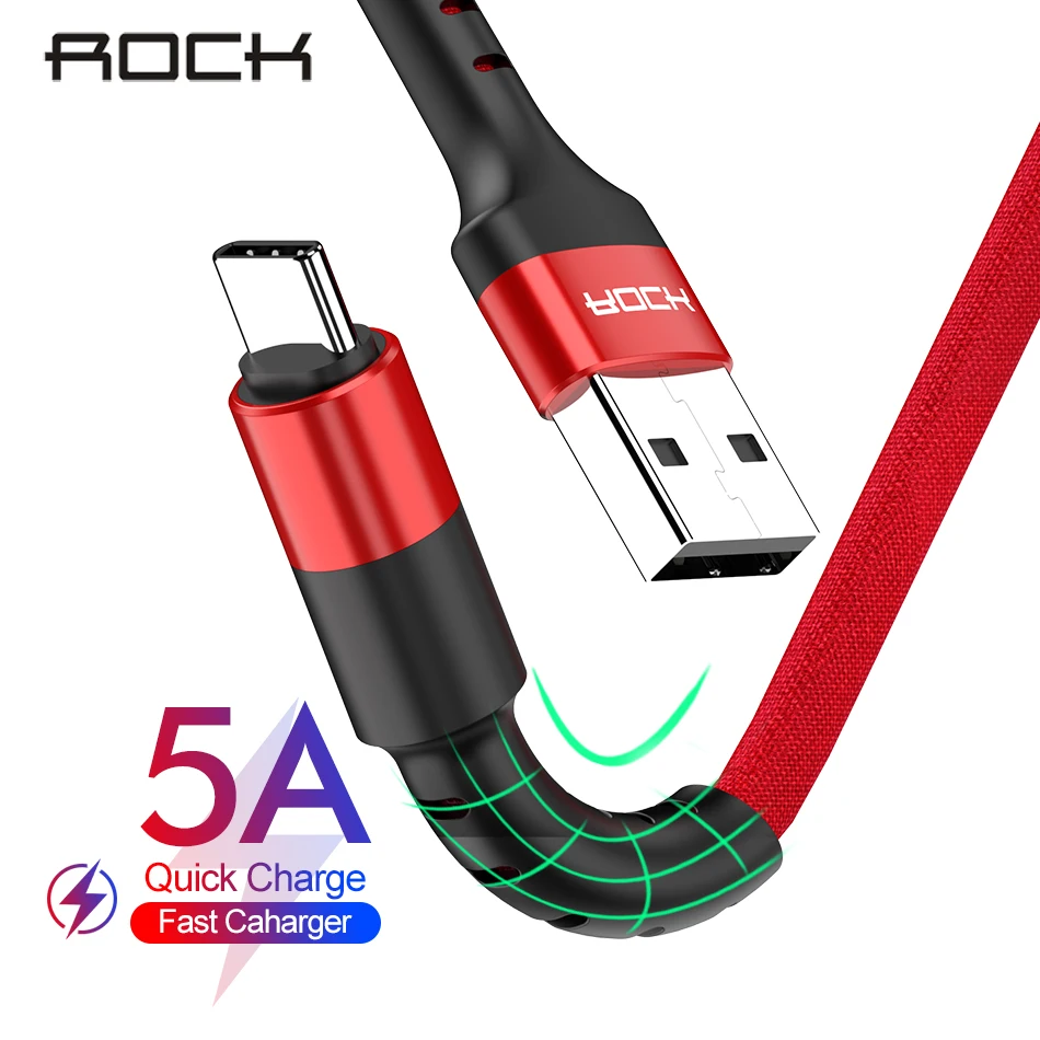 

ROCK USB Cable 3A Fast Charging USB Data Cable Cord Xiaomi Redmi Note 7 QC 3.0 Type-C Mobile Phone Wire For Samsung S10