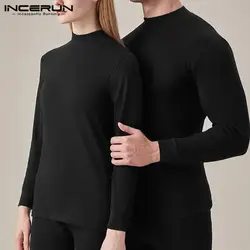 INCERUN зимние термотопы мужские с длинным рукавом тонкие теплые мягкие Пуловеры однотонные модные повседневные женские футболки 2019 S-5XL