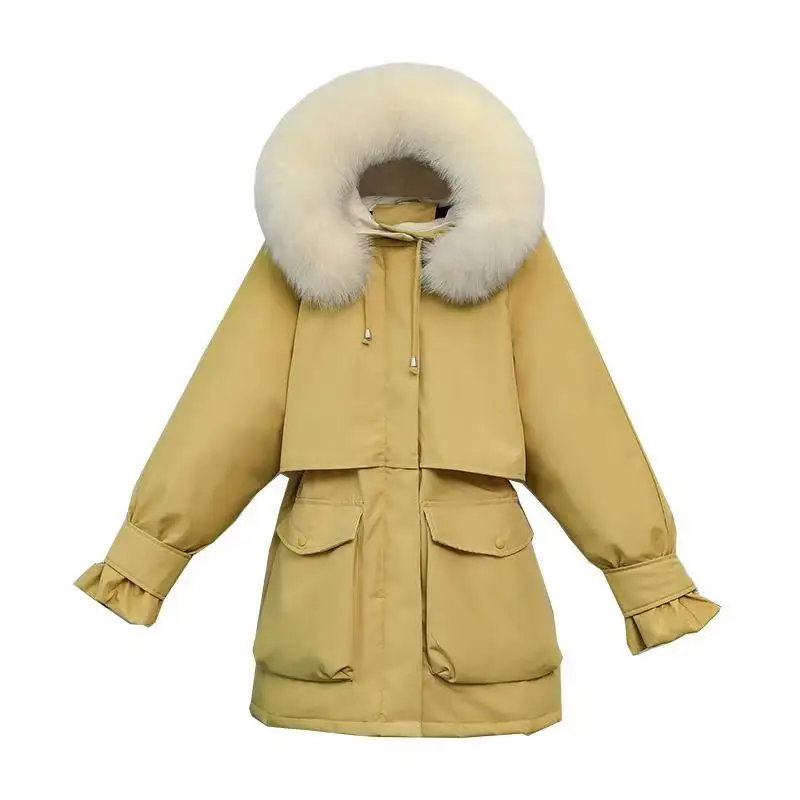 2019 женский зимний теплый пуховик с натуральным мехом серый желтый толстый пуховик с длинным рукавом женская пуховая парка с капюшоном для