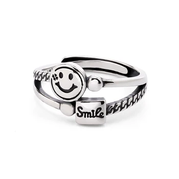 

Chuyau Genuine 925 Sterling Silver Smile Ring Trendy Good Luck Letter Rings for Women Fashion Fine Silver Jewelry Female Gifts