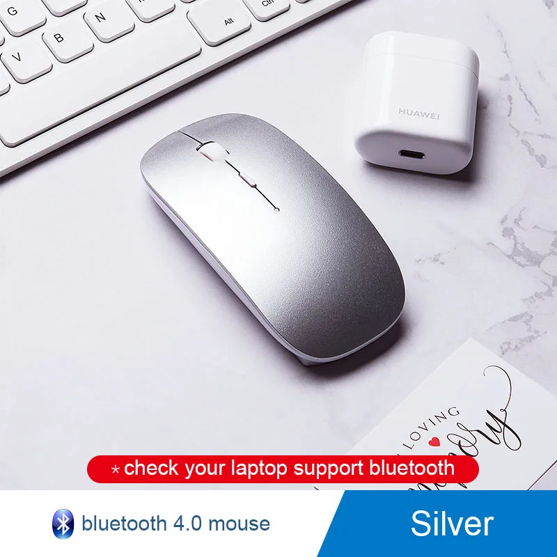 Новая Бесшумная Bluetooth мышь для Macbook Mac Hp Asus acer lenovo xiaomi, Беспроводная оптическая Мужская игровая мышь, перезаряжаемая мышь - Цвет: Silver new