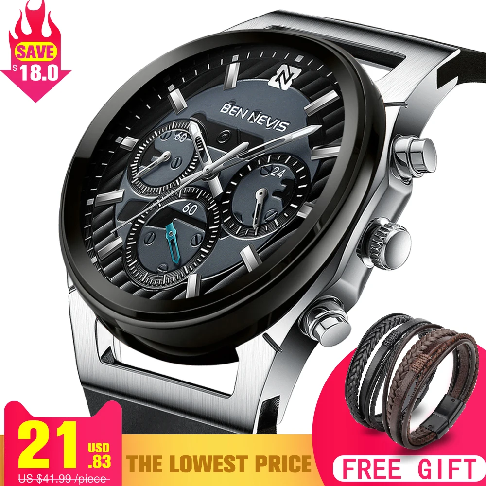 

BEN NEVIS Watches Mens 2020 Waterproof Watches Chronos Silver Black Wristwatch Sports Clock Silicone Band Reloj Hombre