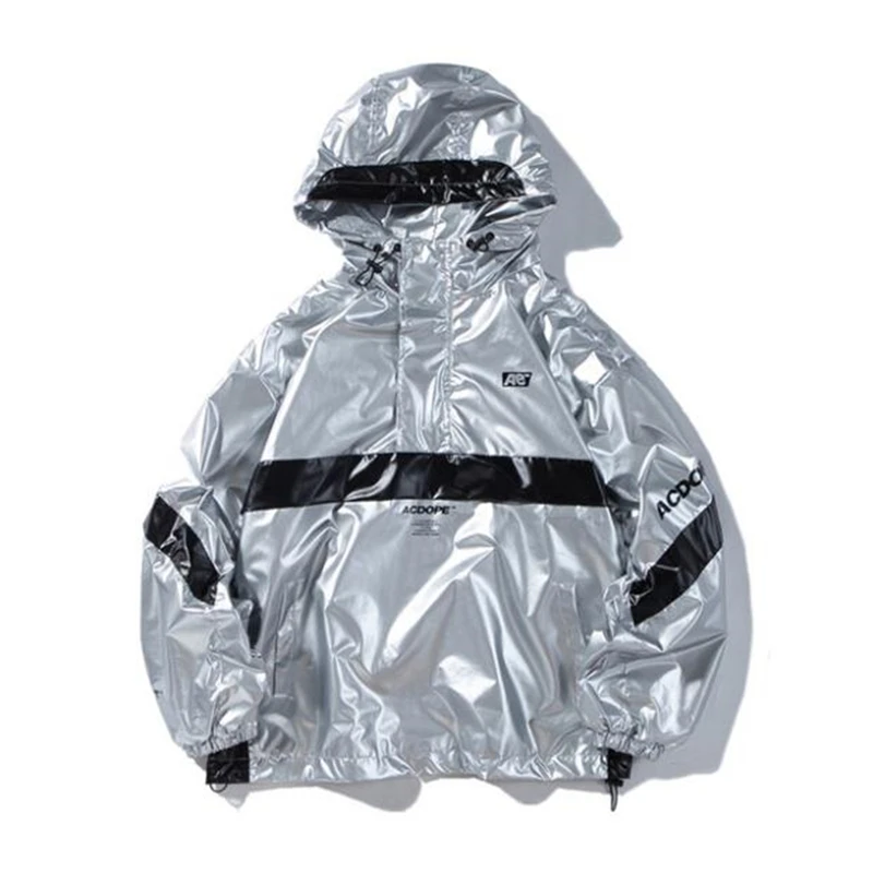 

Men Hip Hop Streetwear Jacket Coat Windbreaker Reflective Jacket Pullover Harajuku Hooded Track Jacket Tactical Outwear
