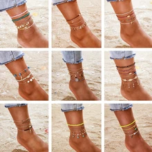 Docona 19 стилей со звездами, в стиле бохо оболочки браслет на ногу в виде ананаса набор для женщин геометрический многослойный ножной браслет набор ног ювелирные изделия подарок