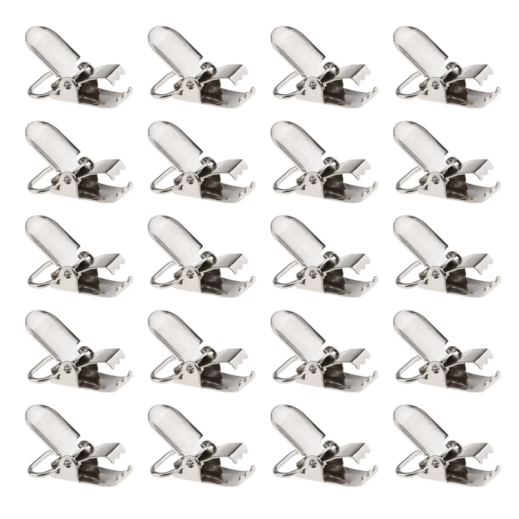 20Pcs Metal Baby Pacifier Suspender Clips Webbing Dummy Strap Holder