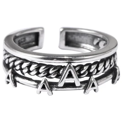 

925 sterling silver Retro Letter A Braided Chain Open Glossy Trend Ring