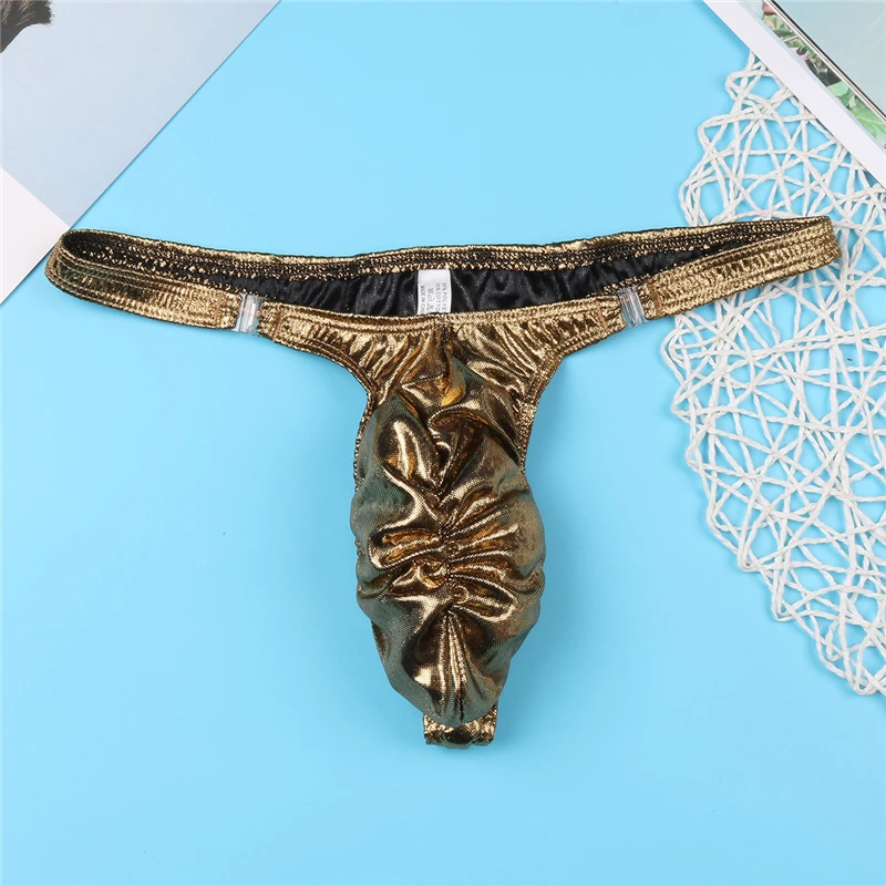 Искусственная кожа для мужчик стринги сексуальный Ruched мешочек G-strings Стринги Бикини плавки Танга мужские экзотические трусики нижнее белье для геев с суспензорием
