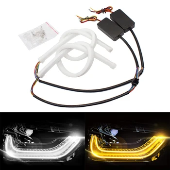 

PAIEIMAI 2pcs DRL Flexible Daytime Running Light 30cm 45cm 60cm Turn Signal Strip Lamp White Red Yellow Blue Headlight