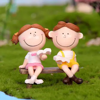 

Lovely Boy Girl Reading Model Bench Figurine Mini Bonsai Fairy Desktop Crafts Garden Decoration DIY Landscape Accessory