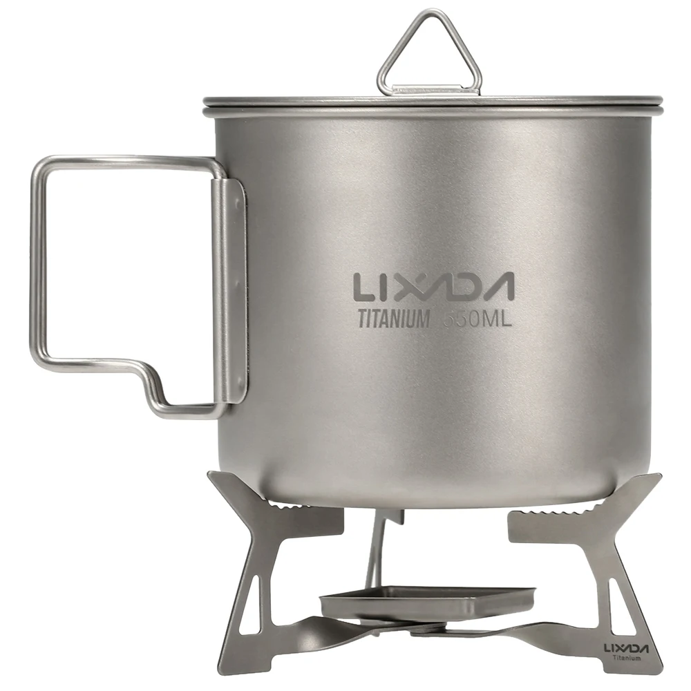 Lixada3pcsCampingTitaniumCookwareSetStoveSporkMugTableware