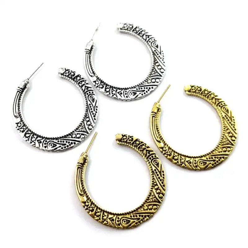 Винтажные резные цветочные круглые серьги-кольца для женщин девочек Античное золото серебро круг ухо Панк ювелирные изделия женские Bijoux