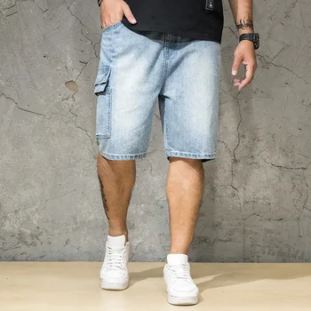 

Men Loose Summer Cotton Denim Shorts Mens Oversized Casual Knee Length Blue Short Pants Plus Size 7XL Big Pocket Short Homme