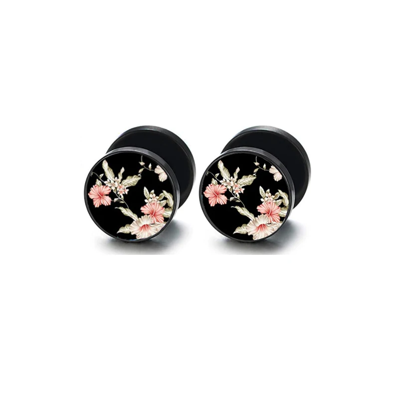 Black Men ear stud screw cheater earrings gauges fake ear plug tunnel logo conch earrings cartilage tragus