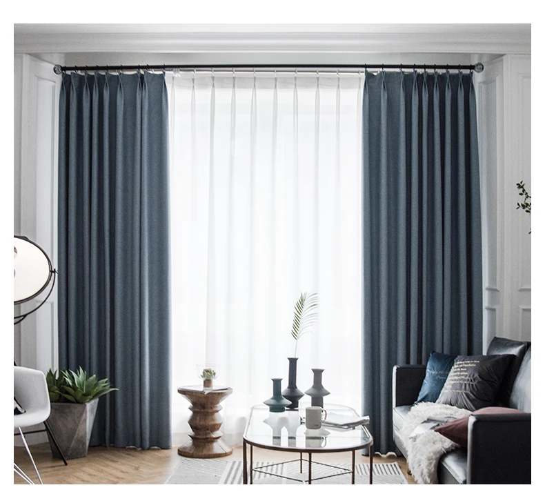 

Curtains Nordic extreme modern style light luxury spelling color contrast color cotton linen bedroom shadow thick cloth