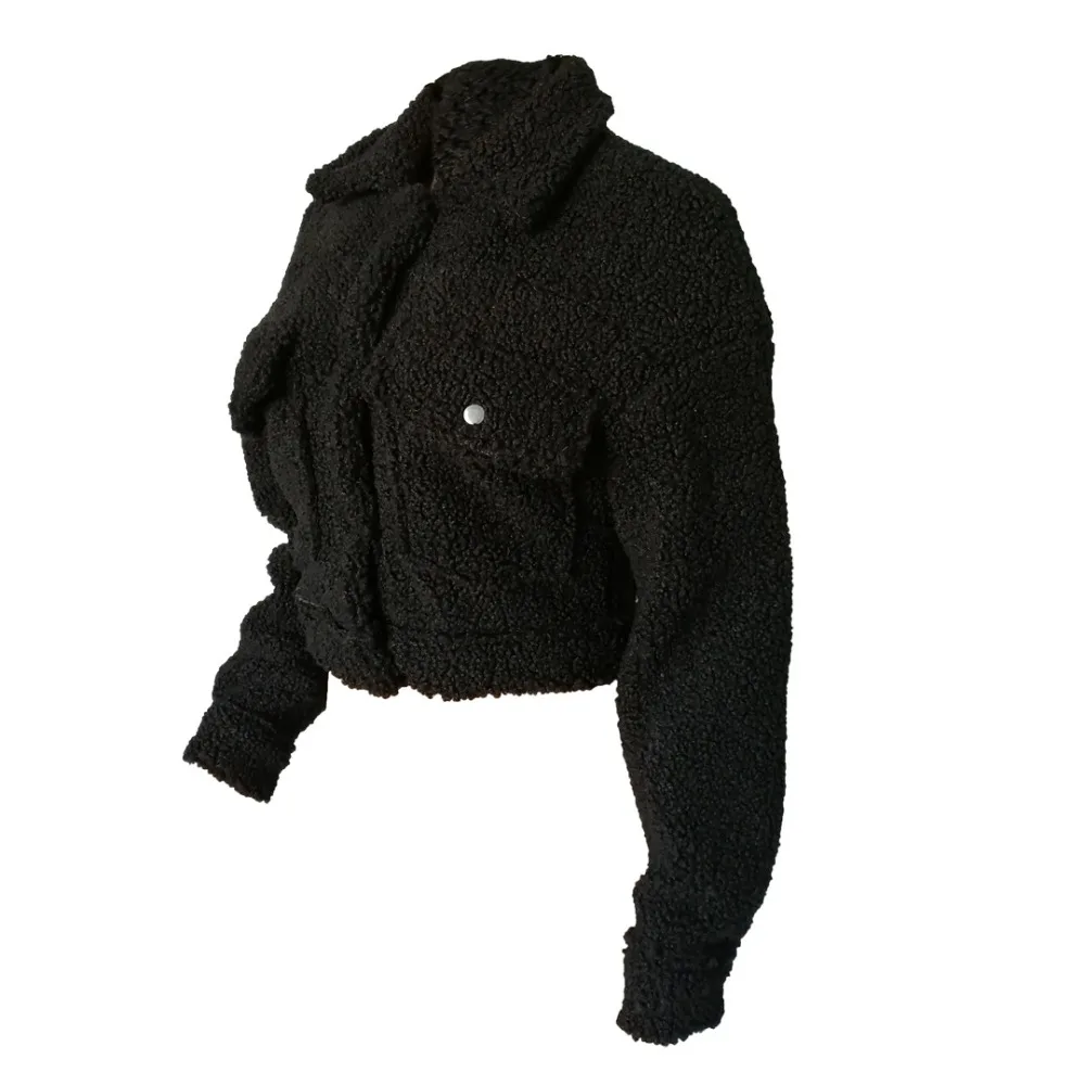 Hot Sale Winter Solid Color Velet Turn-down Collar Long Sleeve Covered Button Short Jacket Outerwear 3 Color YM8498G