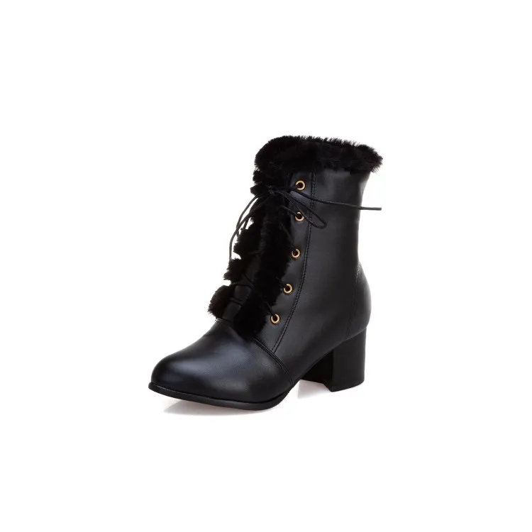 Женские ботинки новая зимняя модная женская обувь на шнуровке с плюшевой подкладкой на среднем каблуке средней высоты, большие размеры 33-48, высота каблука 6 см, черный и белый цвета