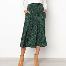 Плиссированная Женская юбка офисные повседневные миди карманы в Горошек полиэстер винтажные пышные вечерние мягкие эластичные качели