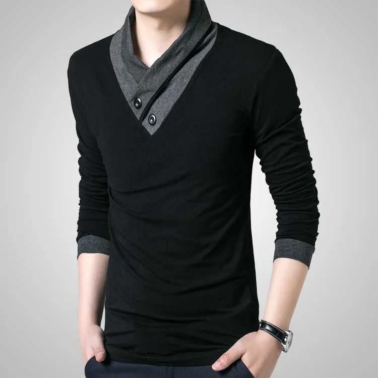 

Spring New Fat Men'S Wear Extra Large Extra-large Shirt Lard-bucket Plus-sized Base Code V-neck Long-sleeved T-shirt Loose Tops
