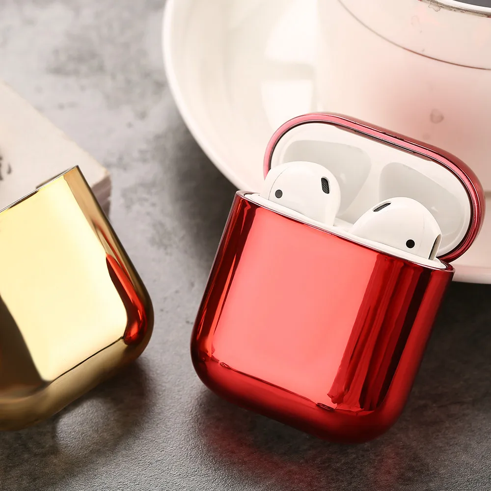 

Gold Silver Red Black Earphone Case For Airpods 1 2 Hard Plating Protective Cover Skin For Airpods 1 2 Charging Box Accessories