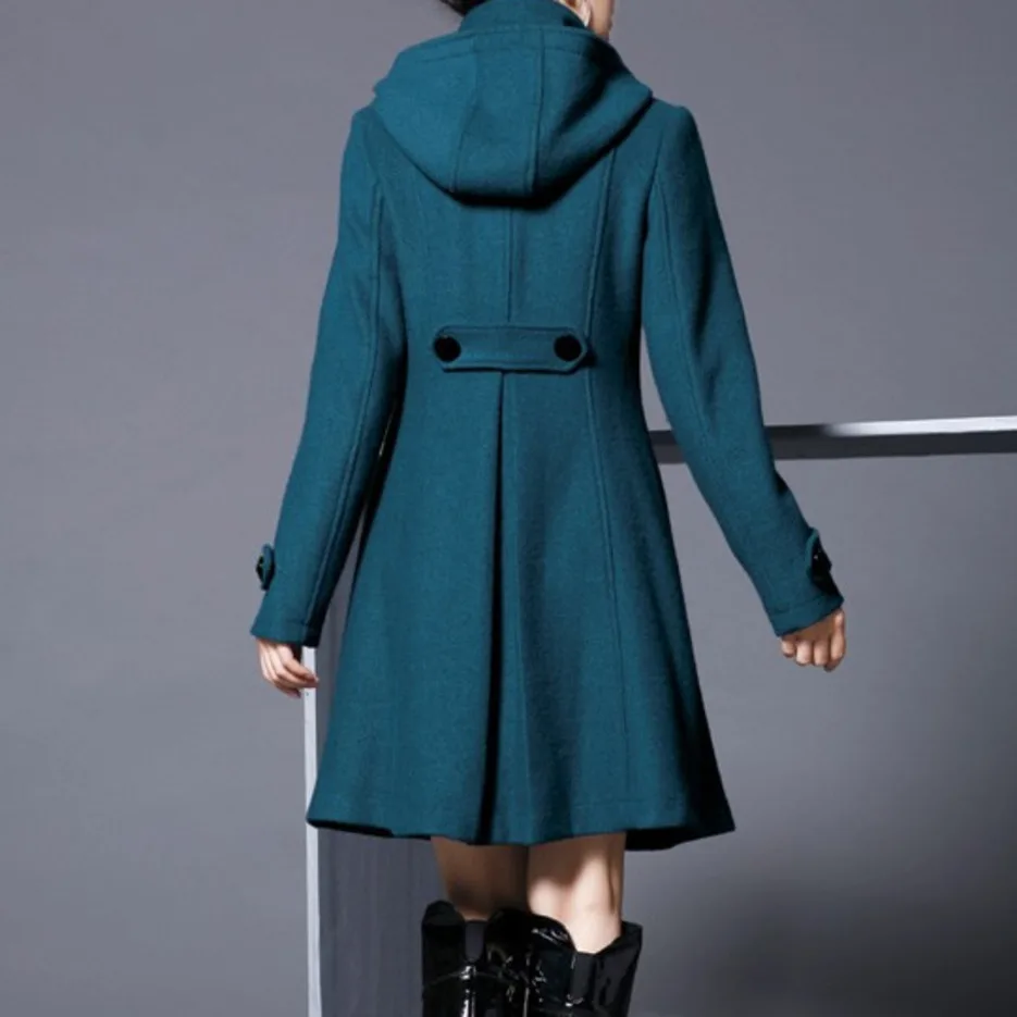 Wol пальто женское зимнее повседневное однотонное черное шерстяное пальто с круглым вырезом на пуговицах с длинным рукавом