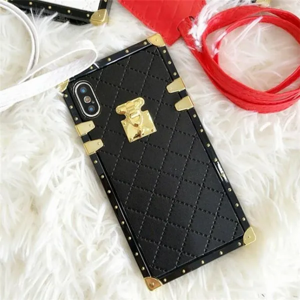 black Чехол для телефона для iPhone11 Pro MAX X XR XS MAX 6 6S 8 7 Plus роскошный квадратный кожаный чехол для samsung S8 S9 S10 plus Note 8 9 10 PRO - Цвет: black
