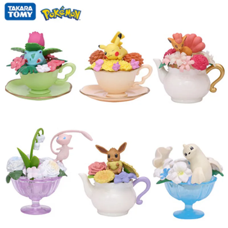 

6Pcs/Set Pokemon Teacup Flowers Anime Action Figure Toys Pikachu Venusaur Eevee Mewtwo Model Dolls For Kids Birthday Gifts