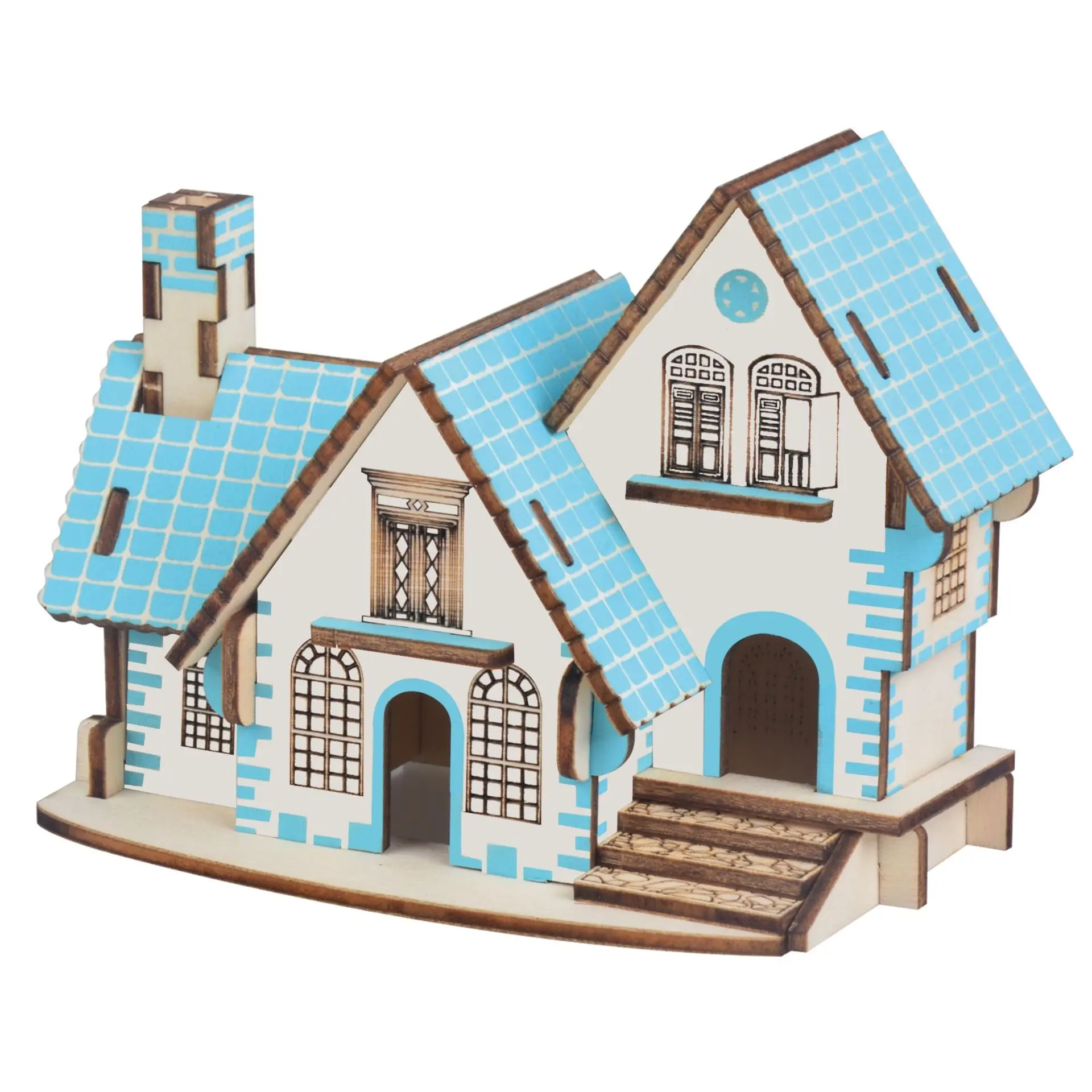 Сборочный Набор DIY строительные 3D деревянные игрушки Голубой домик кукольный домик головоломка мини деревянные модели игрушки для детей - Цвет: only house
