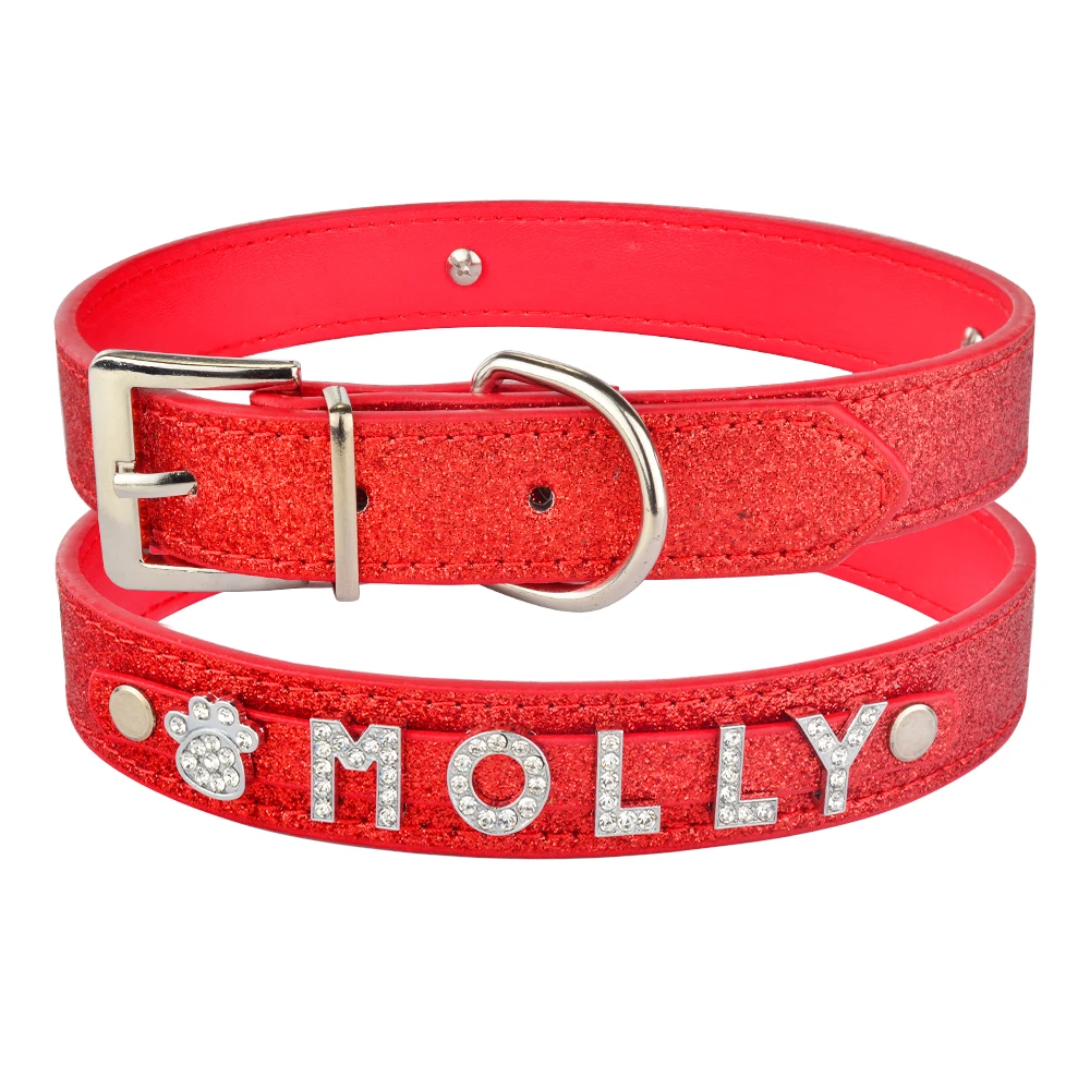 Personalized Rhinestone Bling Charm Leather Collar for Dog