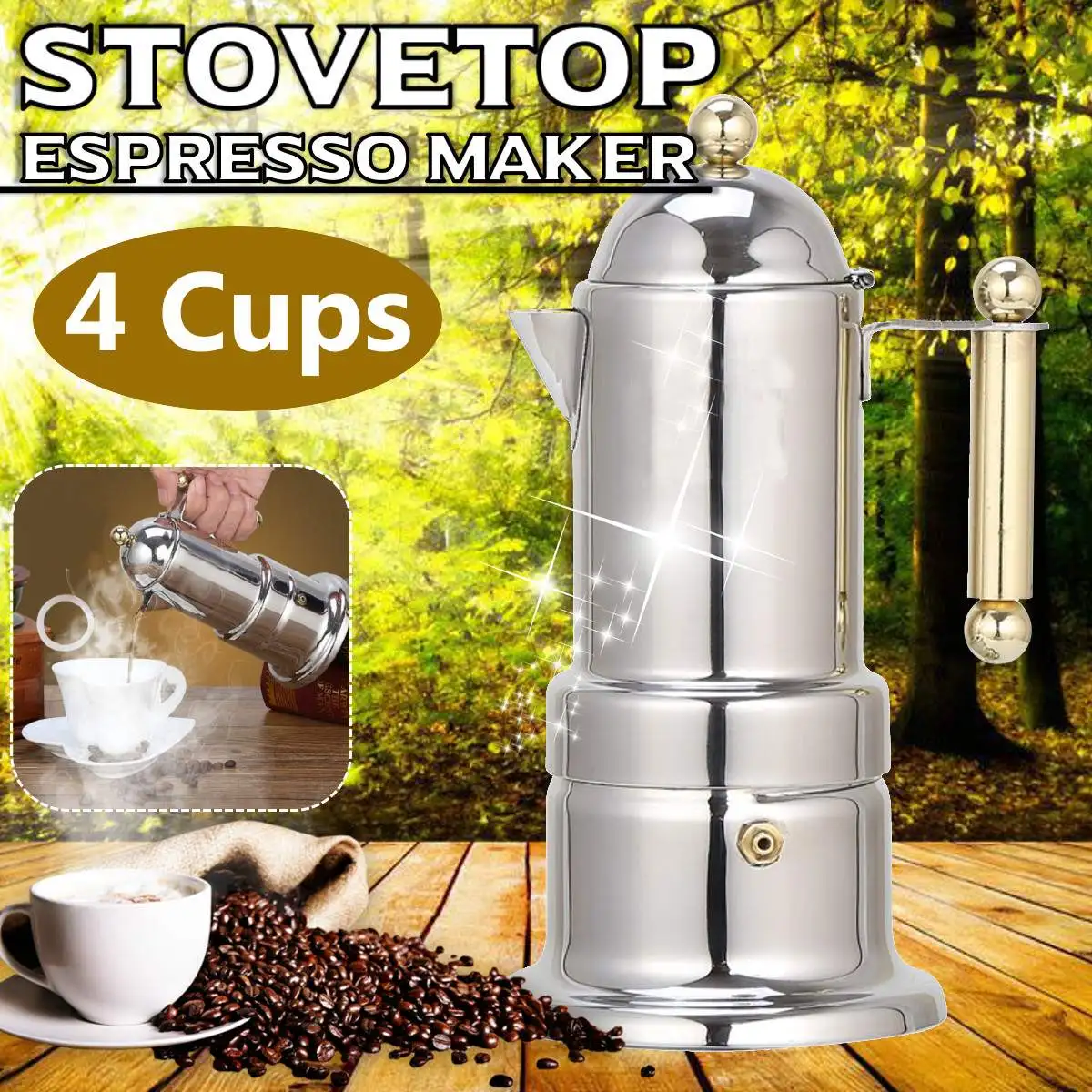 

200Ml 4 Cups Stainless Steel Coffee Pot Moka Coffee Maker Teapot Filter Automatic Coffee Machine Espresso Machine