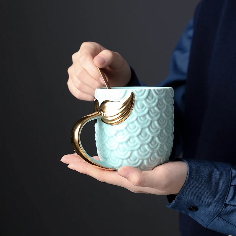 Creative Gold Mermaid Coffee Mug Ceramic Morning Milk Cup Travel Tea Cup  Christms Gift For Girlfriend