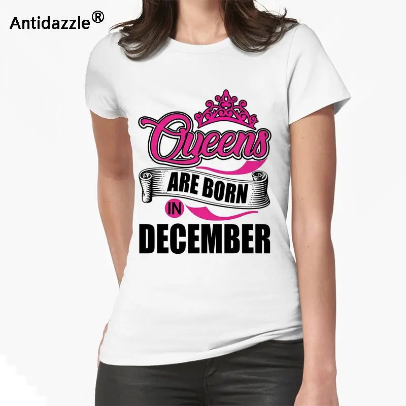 Antidazzle 2017 Азиатский размер дизайн Queens are born in December женская футболка с круглым