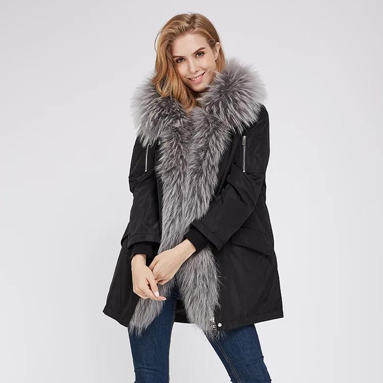 2019 New Design Raccoon Dog fur Collar Rex Rabbit Fur Liner Coat Real Autumn And Winter Warm | Женская одежда