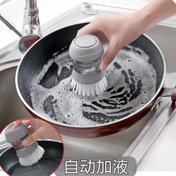 

Kitchen Non-stick Oil Decontamination Long Handle Pot Brush Home Use Automatic Pressure Liquid Dishwashing Cleaning Brush