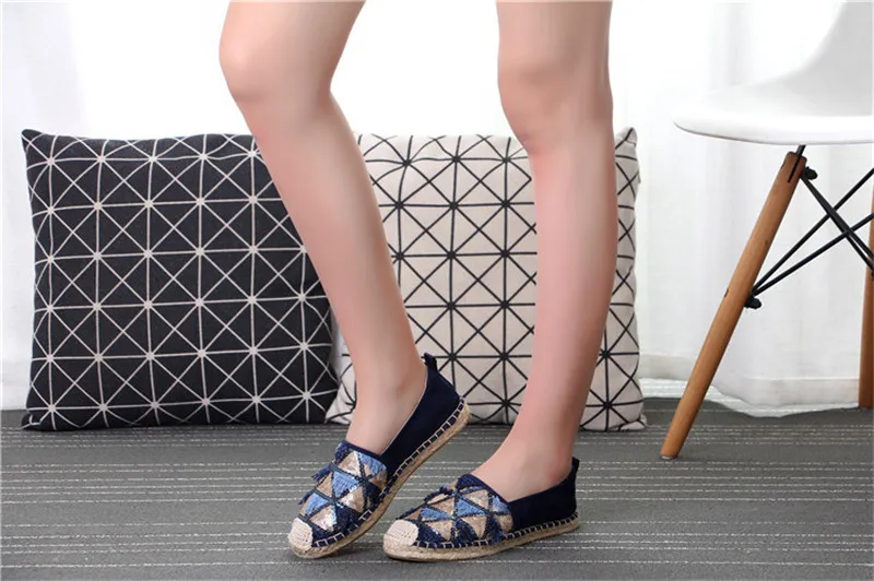 2020 New Spring Summer Women Flat Espadrilles Woven Straw Ladies Flat Microfiber Leather Sequin Fisherman Shoes Woman Size 36-41 (35)