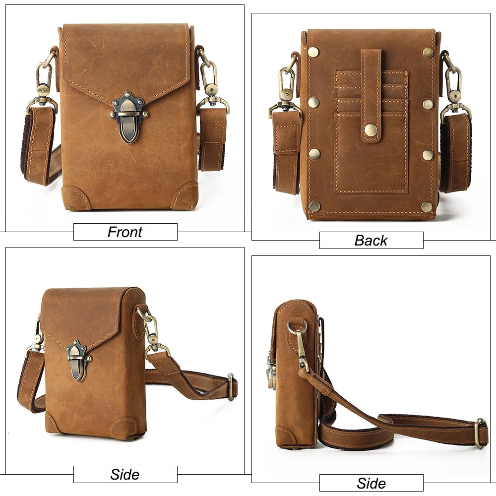 2021 New Men's Belt Bag Leather Retro Crazy Horse Cowhide Shoulder Bag Casual Fashion Wear Belt Small Bag