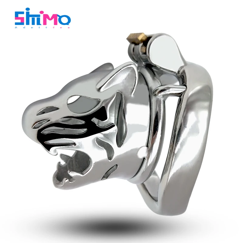 SMMQ Leopard head Chastity Cage Animal Shape Cock Devices New Lock Penis Sex Toys For Man Stainless Steel Waterproof 36C