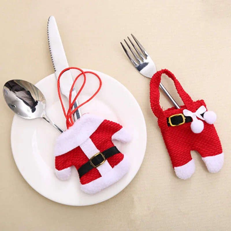 

Christmas Decoration Knife and Fork Set Cover Lovely Cutlery Set Cloth Clothes Restaurant Mini