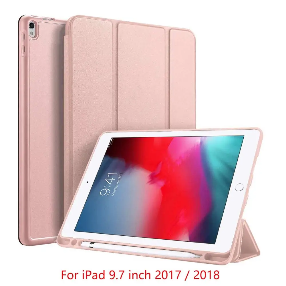 DUX DUCIS умный чехол для iPad Air PU кожаный флип Мягкий Чехол для iPad 9,7 Pro 10,5 11 12,9 Mini 5+ карандаш держатель - Цвет: Pink 9.7 2018 2017