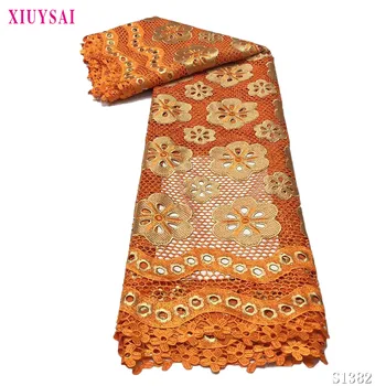

XIUYSAI african cord lace water soluble fabric 2020 high quality embroidery with stones nigerian mesh lace fabric 5 yards S1382