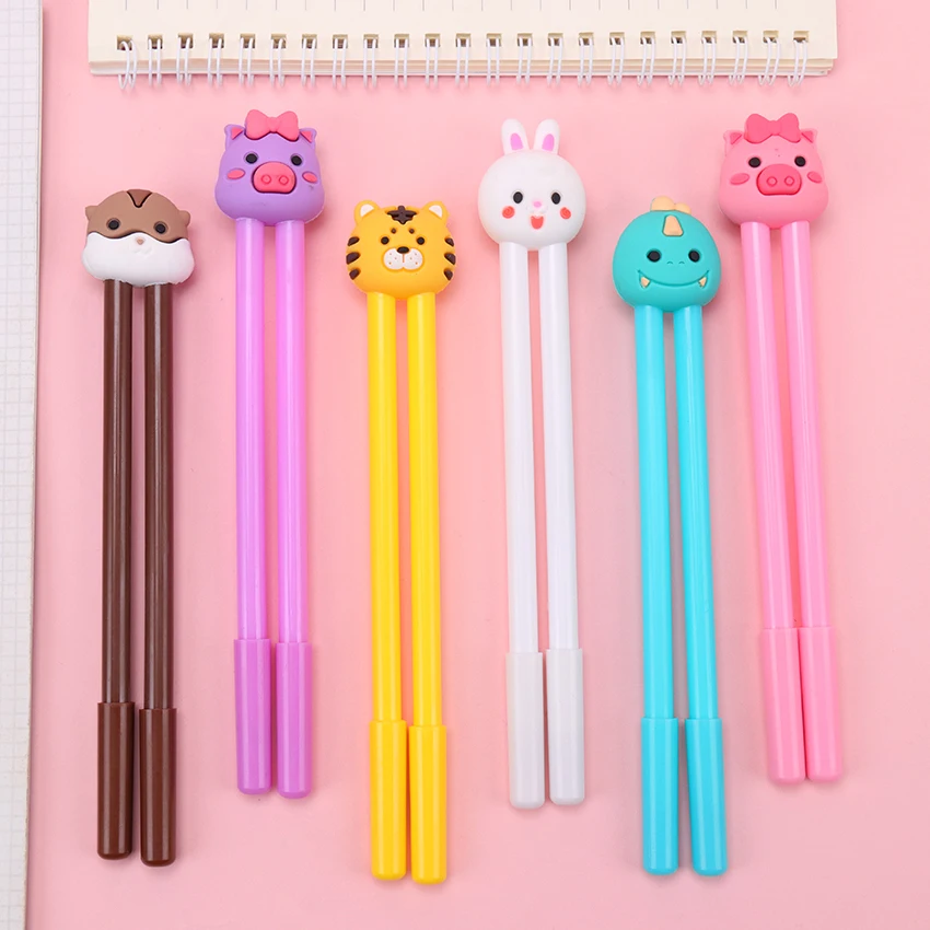 

2PCS/Pair Cute Kawaii Black Ink Couple Gel Pen 0.5mm Cartoon Animals Plastic Gel Pens Writing Office School Supplies Stationery