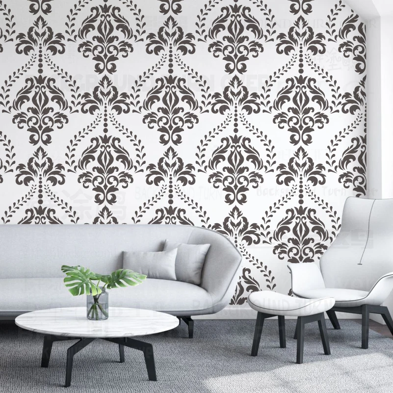30 - 70 cm Stencils Damask Large Big Furniture Template For Decor Wall Painting Tile Patterns Luxury Baroque Retro Vintage S004 afbeelding
