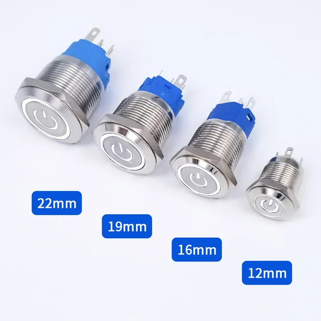 12/16/19/22mm Metal Push Button Switch Momentary Latching Fixed Electric On Off Power Start Stop LED Light 3V 6V 12V 24V 220V White power pattern