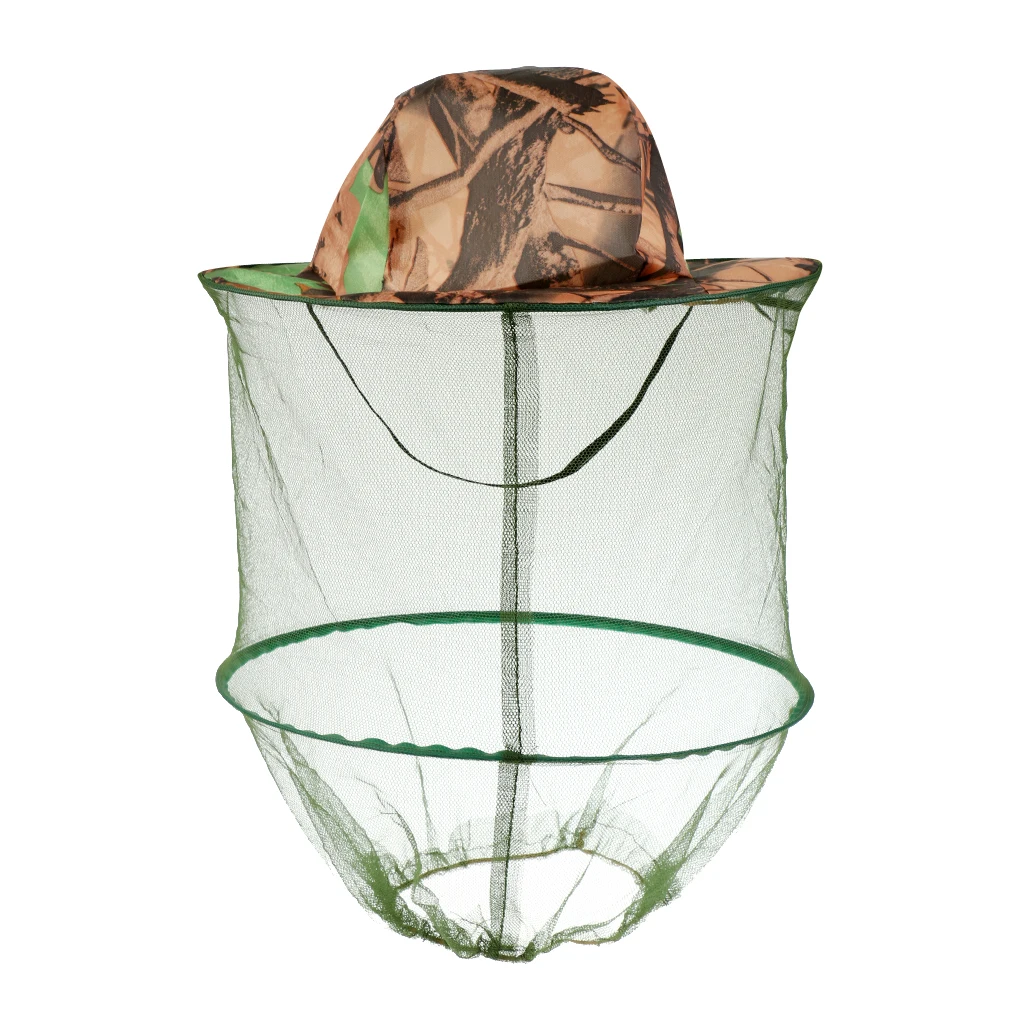 Camouflage Hat with Head Net Mesh Fishing Beekeeping Face Protector Anti-UV
