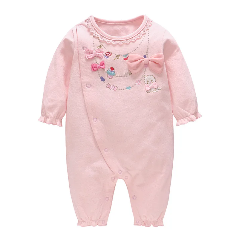 

Dance ling die Childrenswear 2019 Autumn New Style Embroidery Cat Romper Pure Cotton Long Sleeve Baby Onesie Crawling Clothes